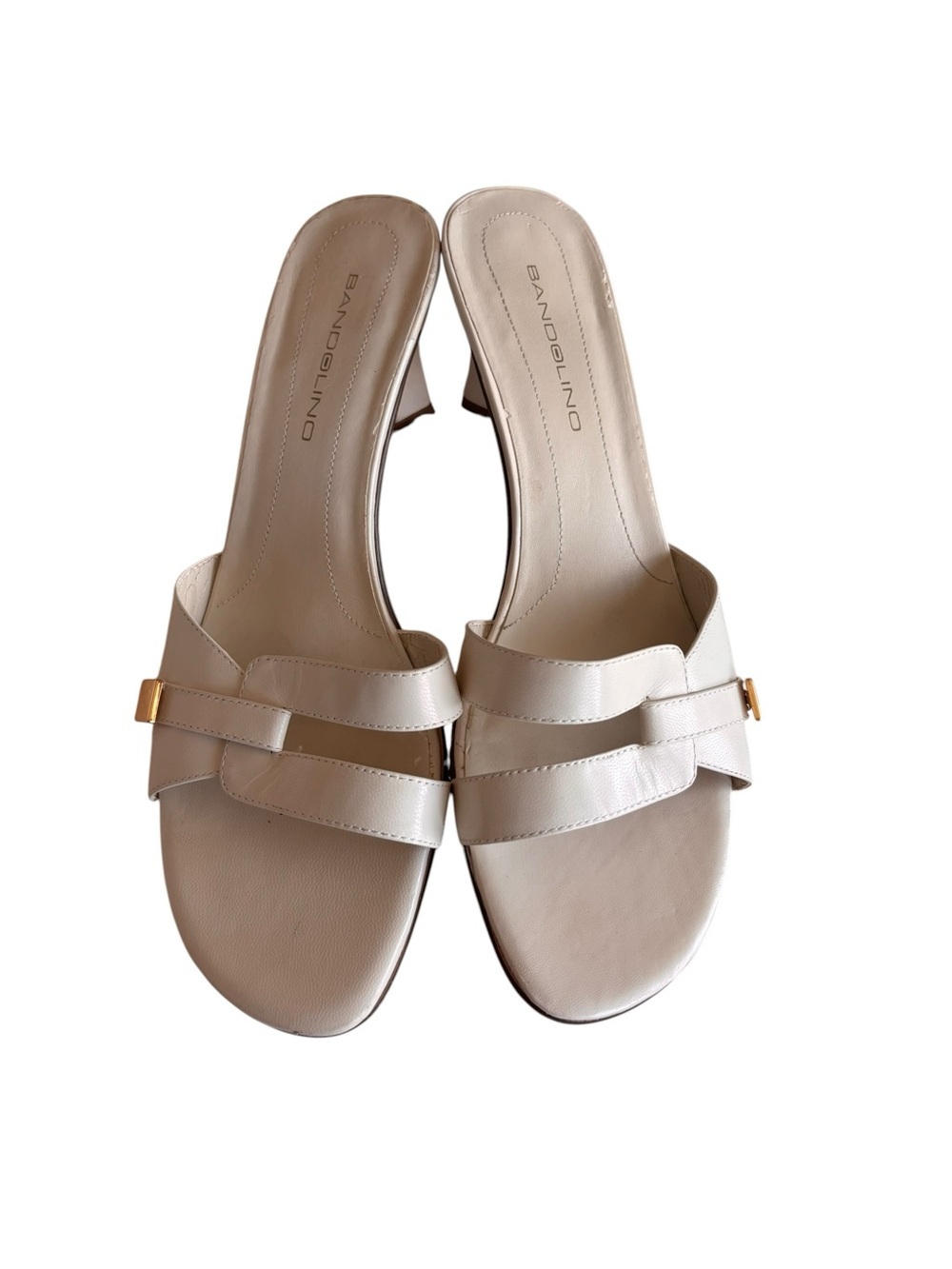 Bandolino Cream Slip-On Mule Sandals with Gold Accent